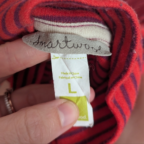 Smartwool Red Orange Purple Striped Pullover Quarter Zip Long Sleeve Top L Large - Picture 4 of 5